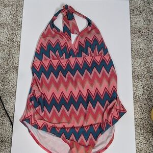 Motherhood Maternity Beach Bump Swimsuit with Pink and Blue Accents